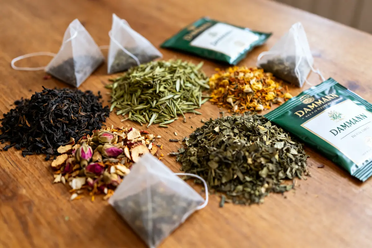 Différents thés en vrac et sachets composant la liste des thés Dammann